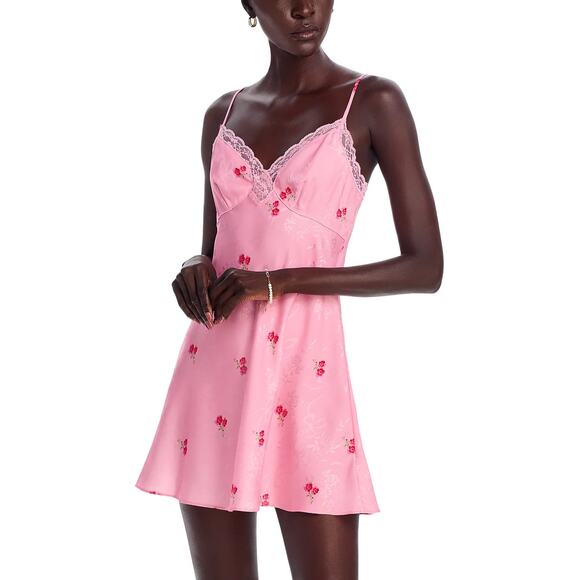 NWT LoveShackFancy Larinda Dress Floral Lace Trim Satin Mini Slipdress M - Picture 2 of 11